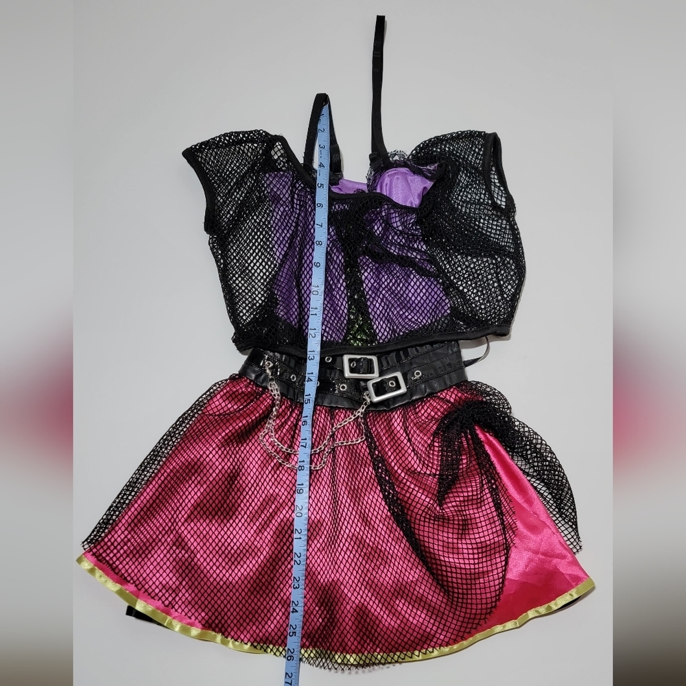 Amscan Girls 80s Punk Rock Costume Dress Fishnet Purple Pink Belted Halloween OS - Picture 8 of 9